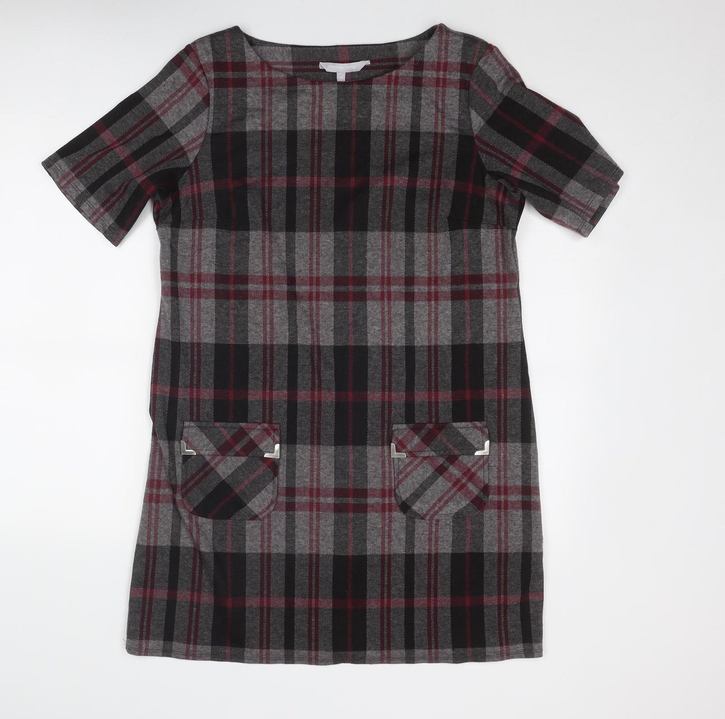 Red Herring Womens Grey Plaid Polyester Shift Size 16 Round Neck Pullover