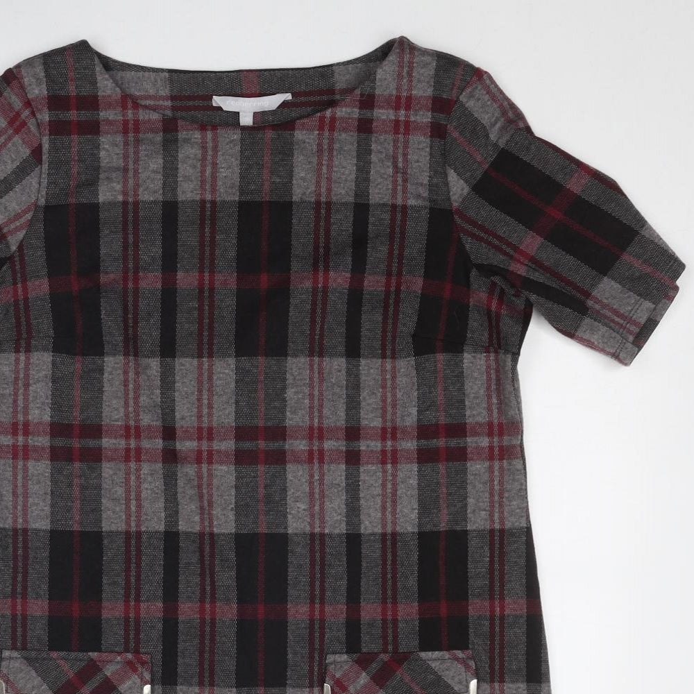 Red Herring Womens Grey Plaid Polyester Shift Size 16 Round Neck Pullover