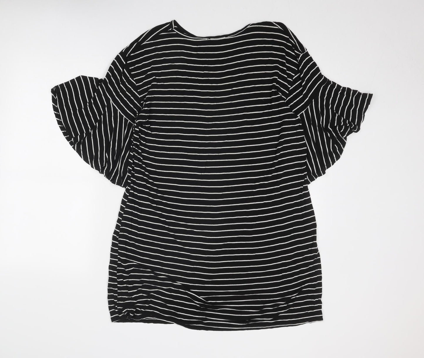 Missguided Womens Black Striped Viscose A-Line Size 12 Round Neck Pullover