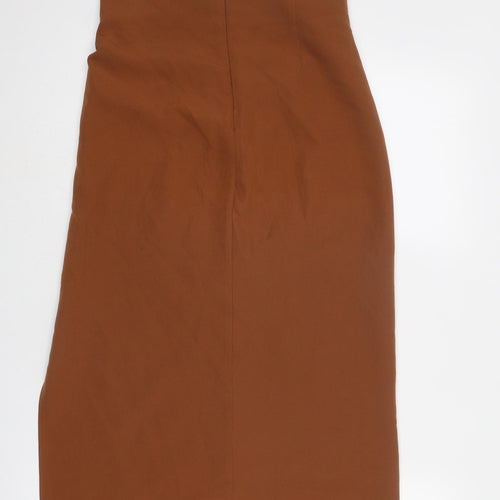 Stradivarius Womens Brown Polyester A-Line Skirt Size 8 Zip