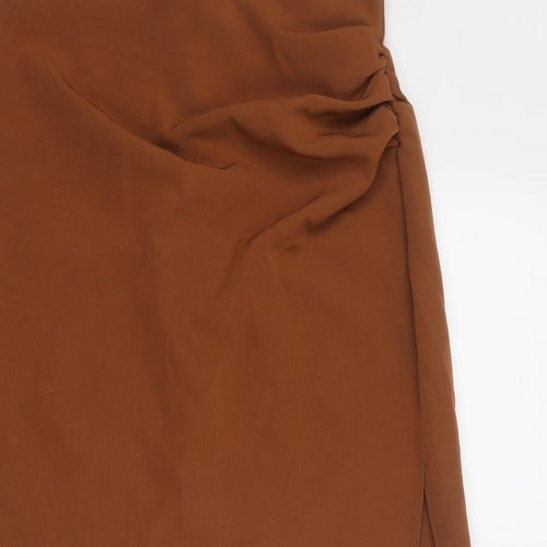 Stradivarius Womens Brown Polyester A-Line Skirt Size 8 Zip