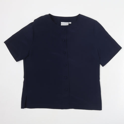 Feminella Womens Blue Polyester Basic Button-Up Size 12 Round Neck