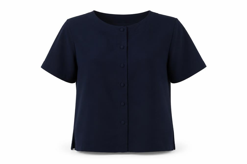 Feminella Womens Blue Polyester Basic Button-Up Size 12 Round Neck