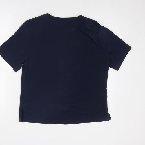 Feminella Womens Blue Polyester Basic Button-Up Size 12 Round Neck