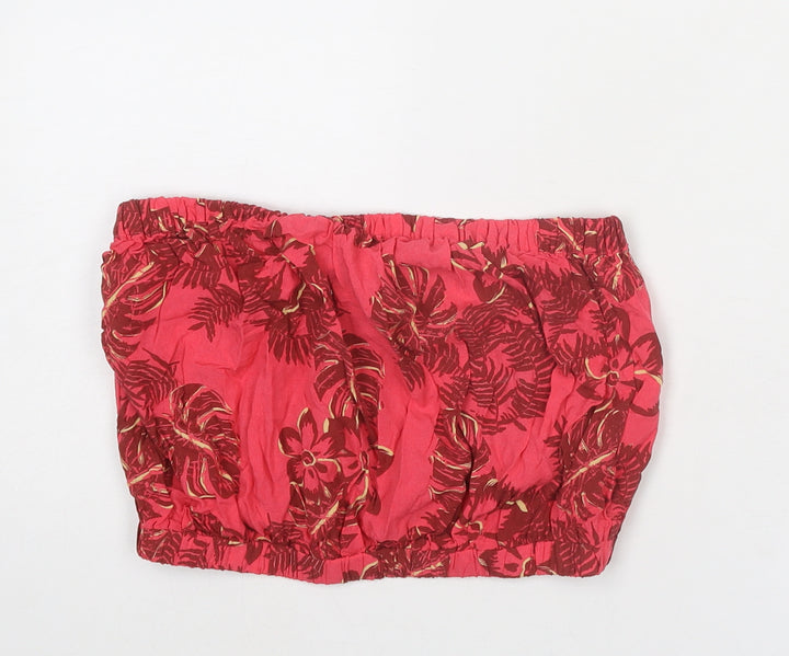 Topshop Womens Pink Floral Viscose Cropped Tank Size 8 Off the Shoulder