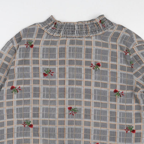 Franesa Womens Grey Check Polyester Basic Blouse Size M High Neck
