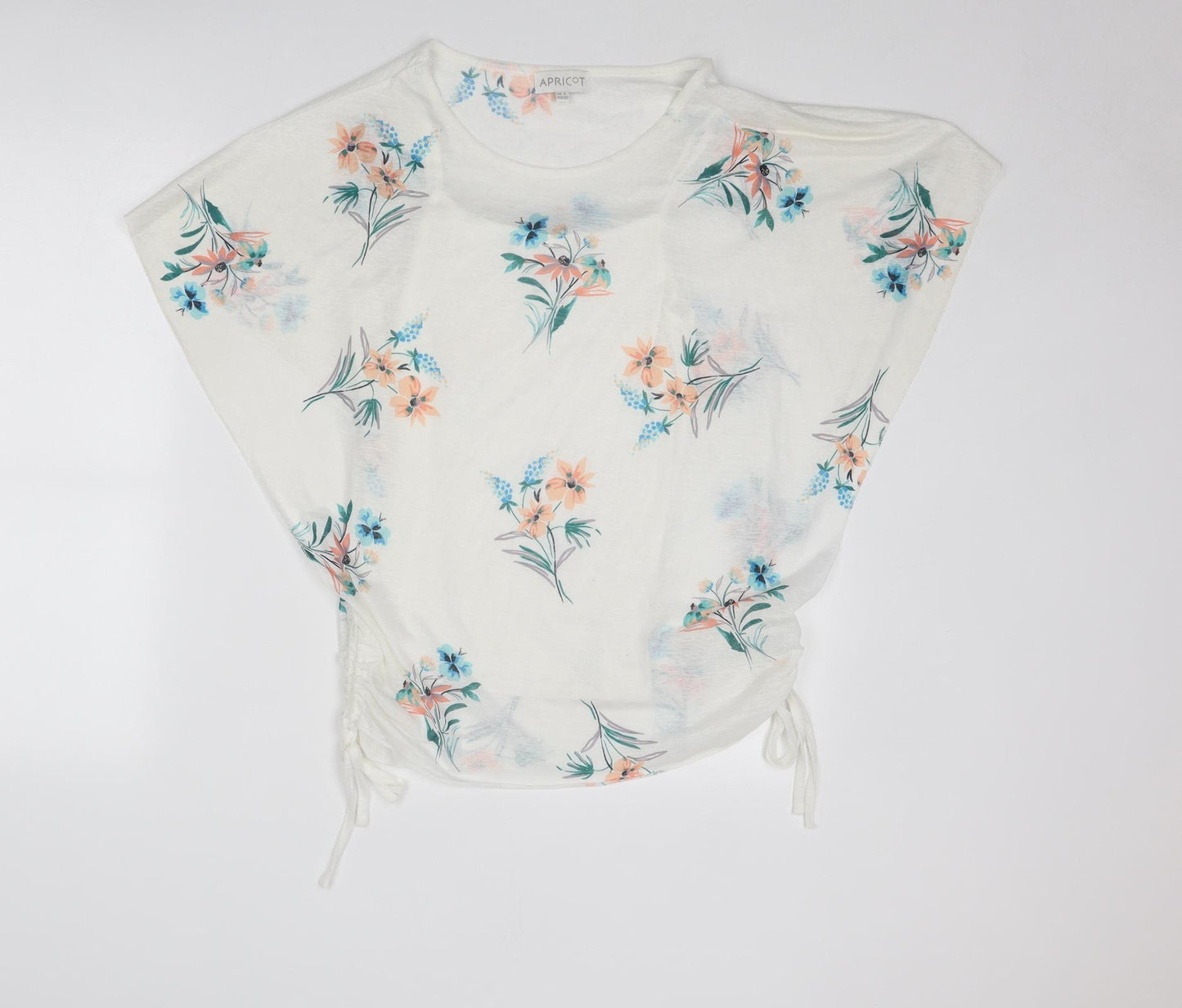 Apricot Womens White Floral Polyester Basic T-Shirt Size 8 Round Neck