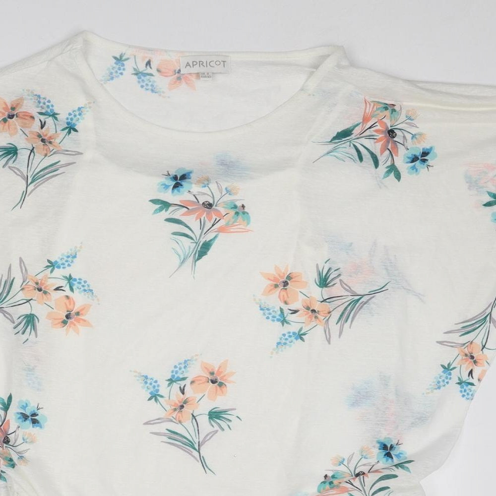 Apricot Womens White Floral Polyester Basic T-Shirt Size 8 Round Neck