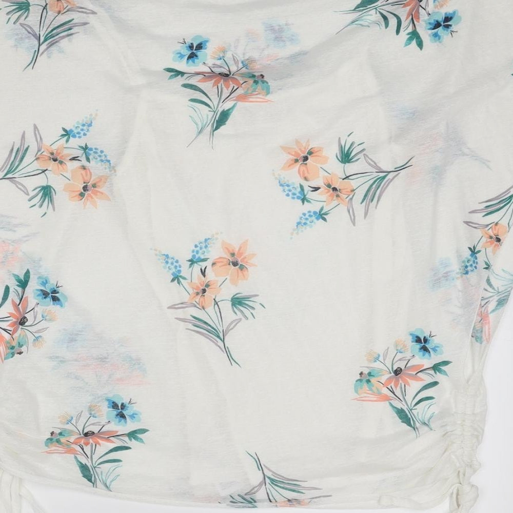 Apricot Womens White Floral Polyester Basic T-Shirt Size 8 Round Neck