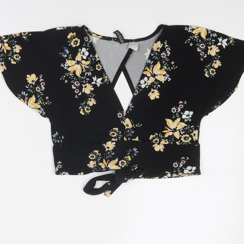 Divided by H&M Womens Black Floral Polyester Wrap Blouse Size XS V-Neck