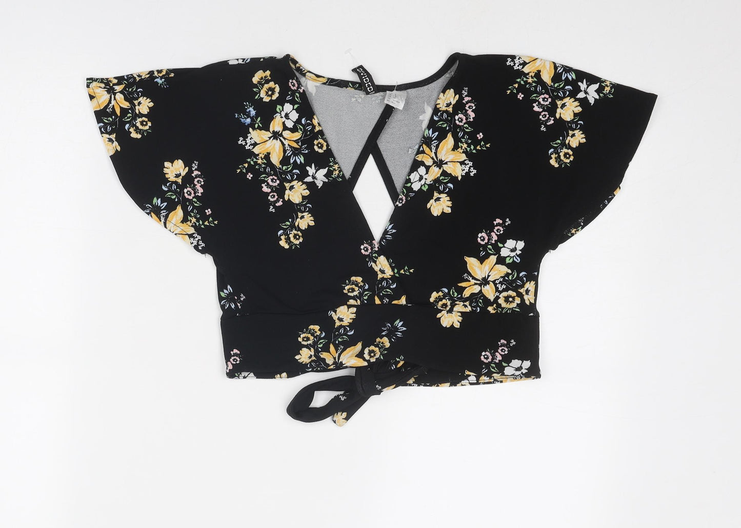 Divided by H&M Womens Black Floral Polyester Wrap Blouse Size XS V-Neck
