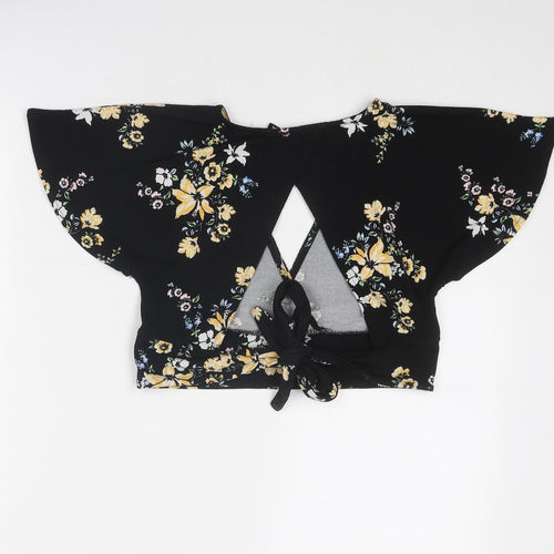 Divided by H&M Womens Black Floral Polyester Wrap Blouse Size XS V-Neck