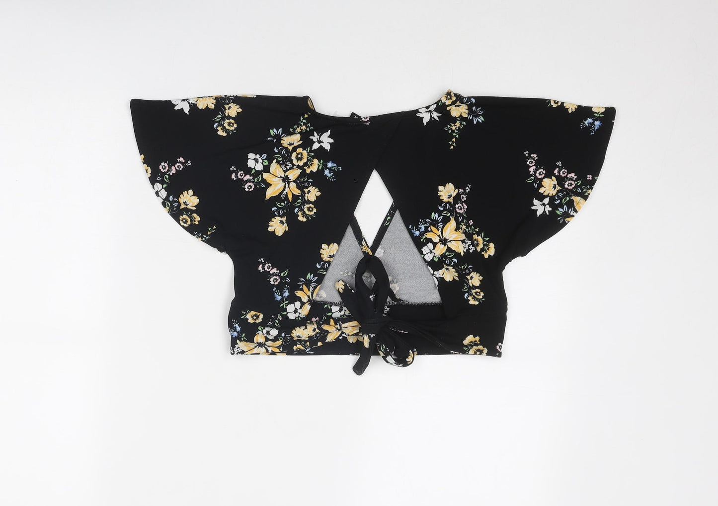 Divided by H&M Womens Black Floral Polyester Wrap Blouse Size XS V-Neck