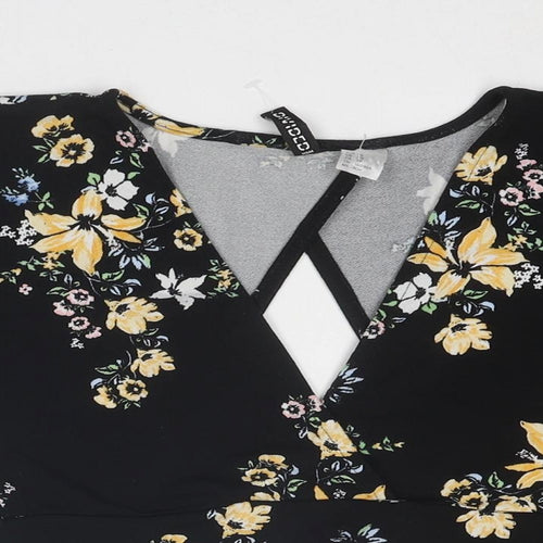 Divided by H&M Womens Black Floral Polyester Wrap Blouse Size XS V-Neck