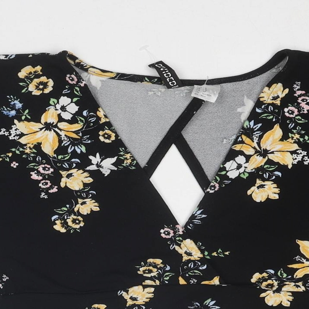 Divided by H&M Womens Black Floral Polyester Wrap Blouse Size XS V-Neck