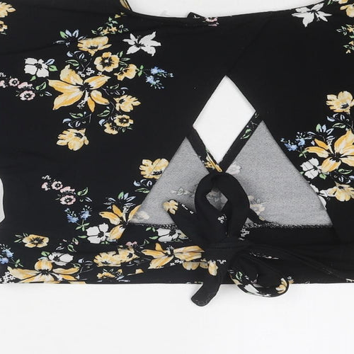 Divided by H&M Womens Black Floral Polyester Wrap Blouse Size XS V-Neck