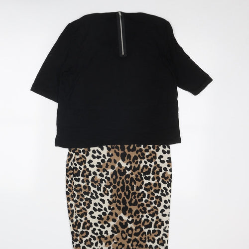 NEXT Womens Black Animal Print Viscose A-Line Size 10 Boat Neck Zip - Leopard Pattern