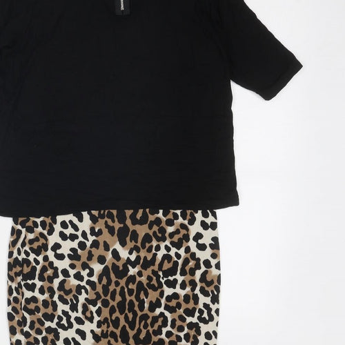 NEXT Womens Black Animal Print Viscose A-Line Size 10 Boat Neck Zip - Leopard Pattern