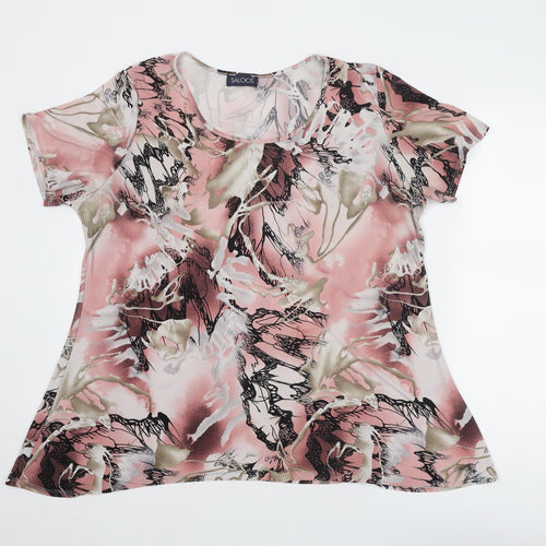Saloos Womens Pink Geometric Polyester Basic Blouse Size 2XL Round Neck