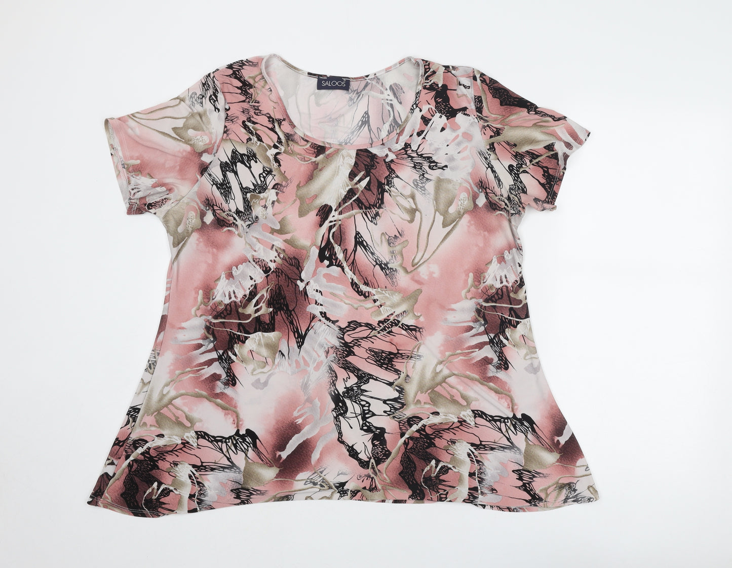 Saloos Womens Pink Geometric Polyester Basic Blouse Size 2XL Round Neck