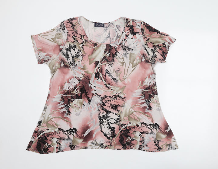 Saloos Womens Pink Geometric Polyester Basic Blouse Size 2XL Round Neck