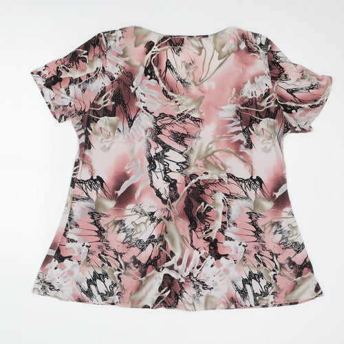 Saloos Womens Pink Geometric Polyester Basic Blouse Size 2XL Round Neck