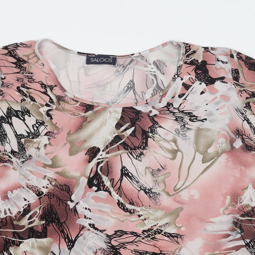 Saloos Womens Pink Geometric Polyester Basic Blouse Size 2XL Round Neck