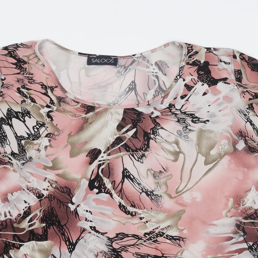 Saloos Womens Pink Geometric Polyester Basic Blouse Size 2XL Round Neck