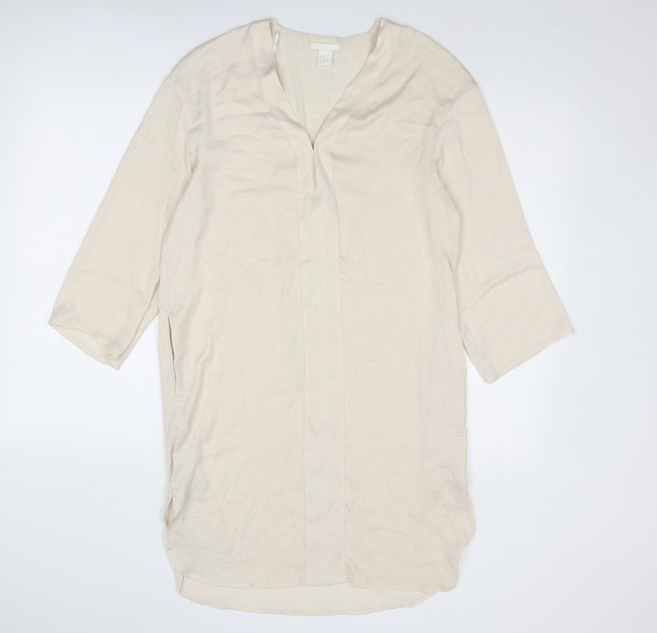 H&M Womens Ivory Polyester Kaftan Size 6 V-Neck Pullover
