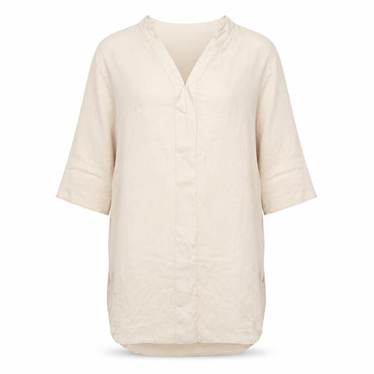 Front view of H&M women’s ivory polyester kaftan, size UK 6, v-neck pullover