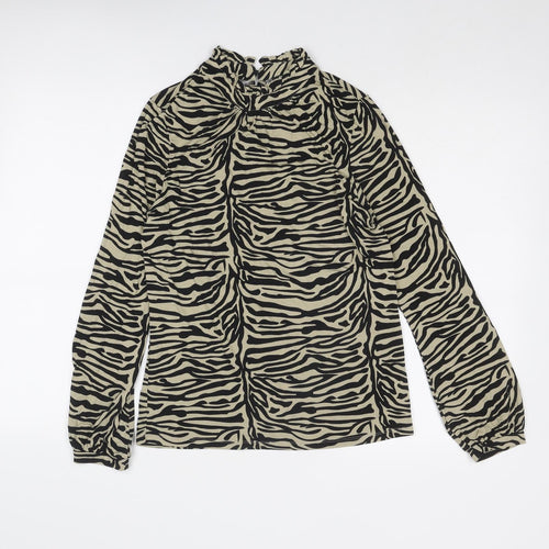 Soaked in Luxury Womens Beige Animal Print Viscose Basic T-Shirt Size S High Neck - Tiger Print