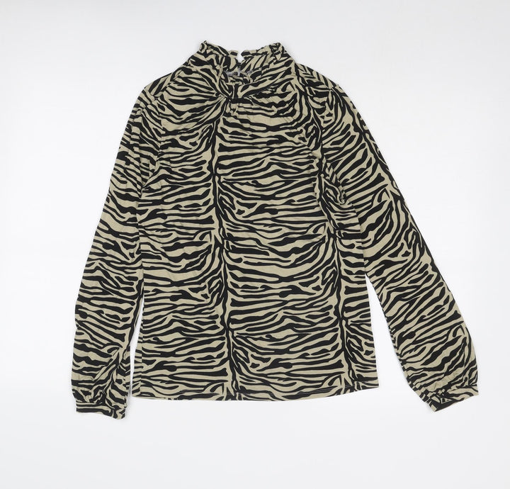 Soaked in Luxury Womens Beige Animal Print Viscose Basic T-Shirt Size S High Neck - Tiger Print