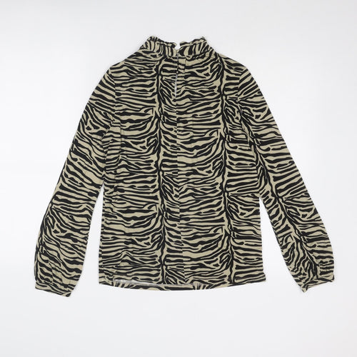 Soaked in Luxury Womens Beige Animal Print Viscose Basic T-Shirt Size S High Neck - Tiger Print