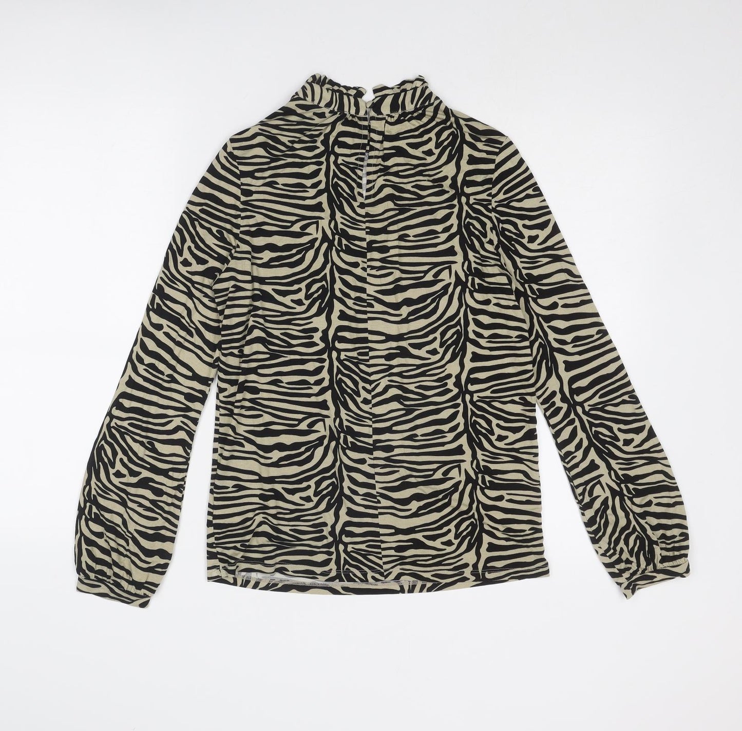 Soaked in Luxury Womens Beige Animal Print Viscose Basic T-Shirt Size S High Neck - Tiger Print