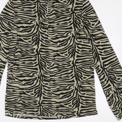 Soaked in Luxury Womens Beige Animal Print Viscose Basic T-Shirt Size S High Neck - Tiger Print