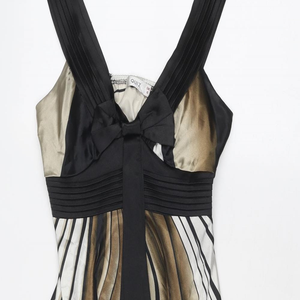 Quiz Womens Black Geometric Polyester Slip Dress Size 8 V-Neck Pullover