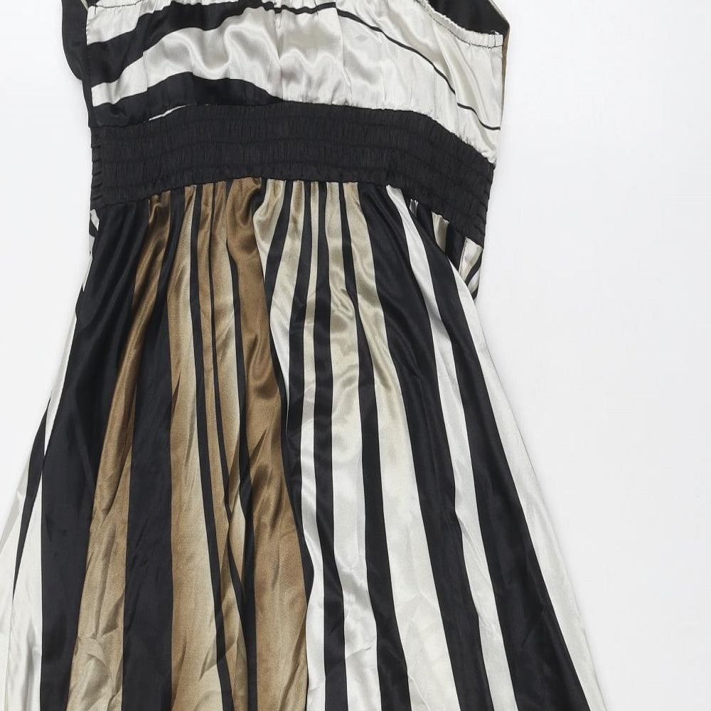 Quiz Womens Black Geometric Polyester Slip Dress Size 8 V-Neck Pullover