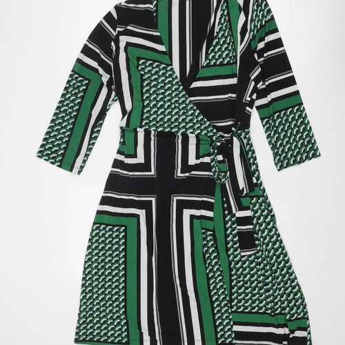 NEXT Womens Green Geometric Polyester Wrap Dress Size 18 V-Neck Pullover