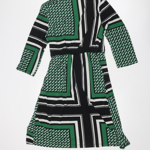 NEXT Womens Green Geometric Polyester Wrap Dress Size 18 V-Neck Pullover