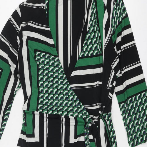 NEXT Womens Green Geometric Polyester Wrap Dress Size 18 V-Neck Pullover