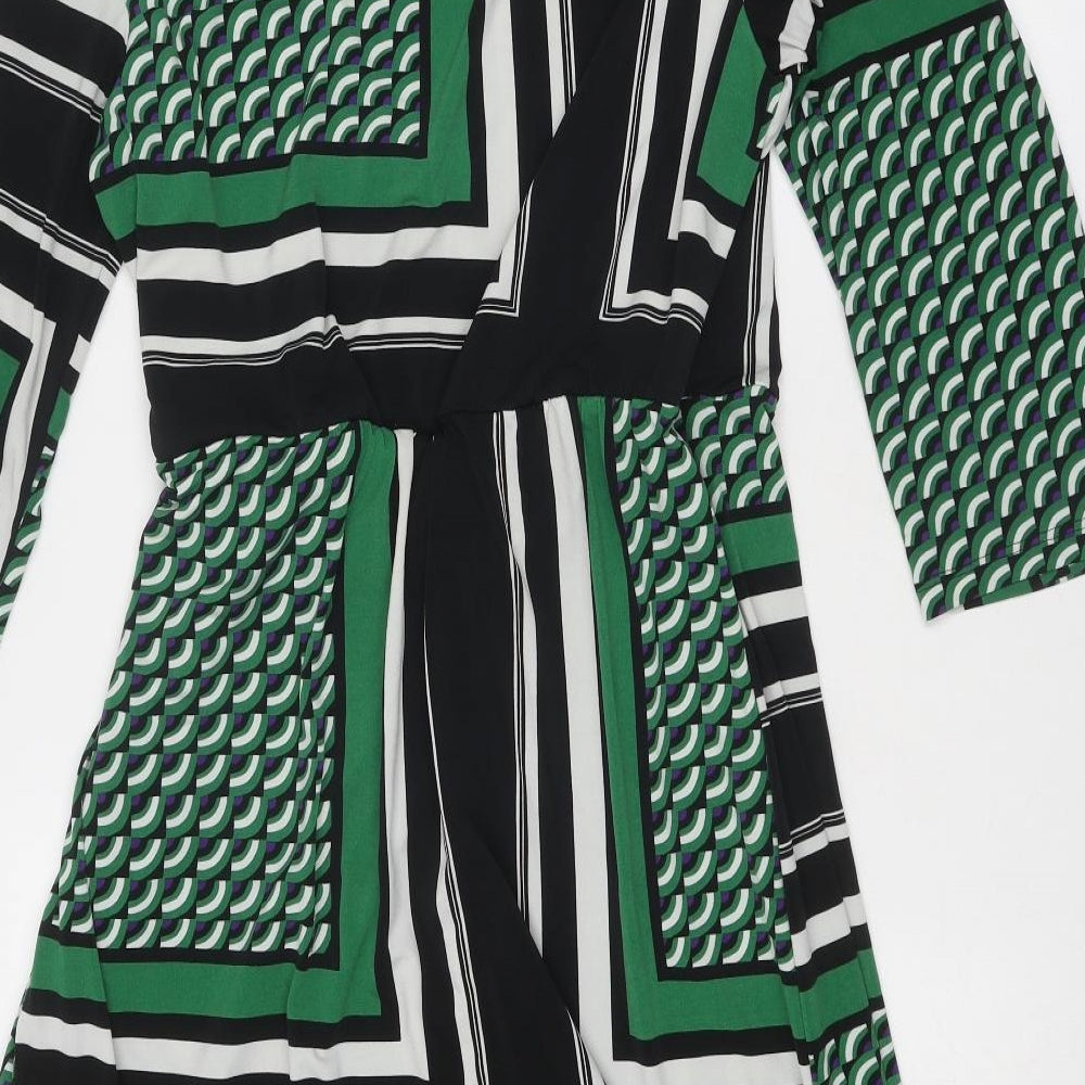 NEXT Womens Green Geometric Polyester Wrap Dress Size 18 V-Neck Pullover