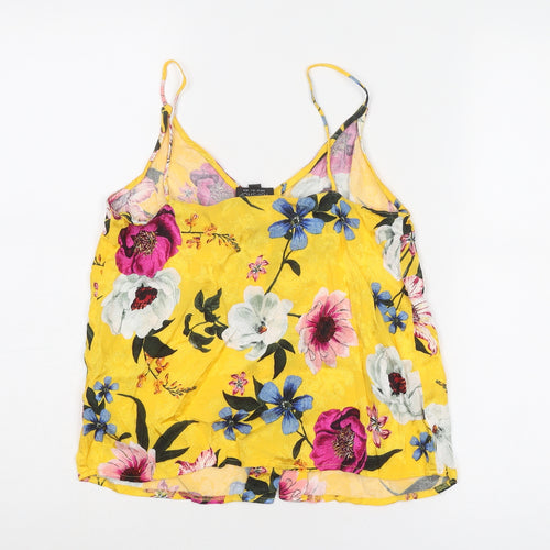 Topshop Womens Yellow Floral Viscose Basic Tank Size 6 V-Neck