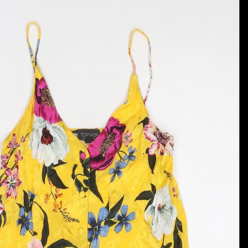 Topshop Womens Yellow Floral Viscose Basic Tank Size 6 V-Neck