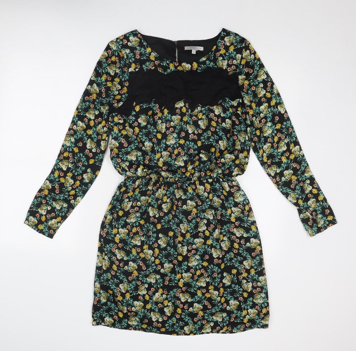 Limited Edition Womens Black Floral Polyester A-Line Size 10 Round Neck Button