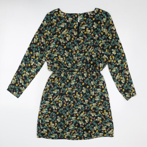 Limited Edition Womens Black Floral Polyester A-Line Size 10 Round Neck Button
