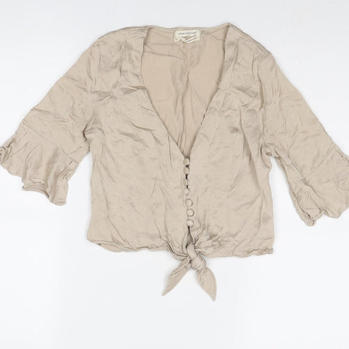 Urban Outfitters Womens Beige Viscose Basic Blouse Size S V-Neck - Knot Front