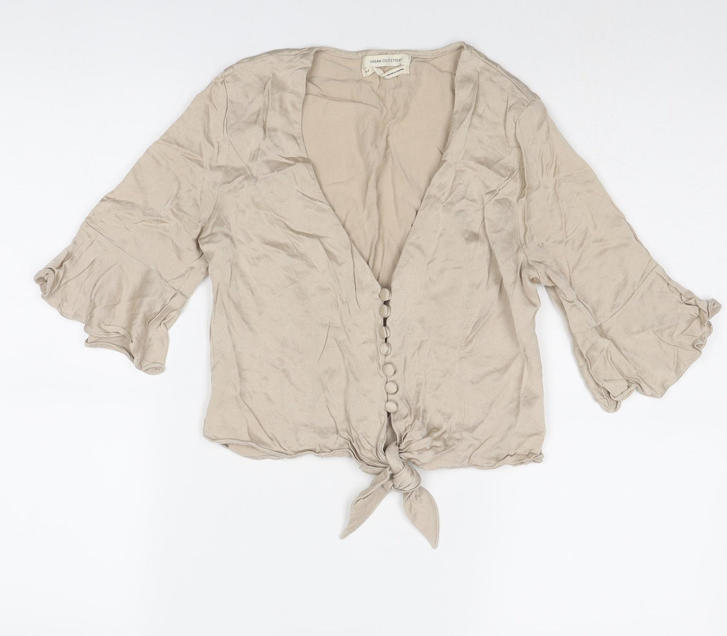 Urban Outfitters Womens Beige Viscose Basic Blouse Size S V-Neck - Knot Front