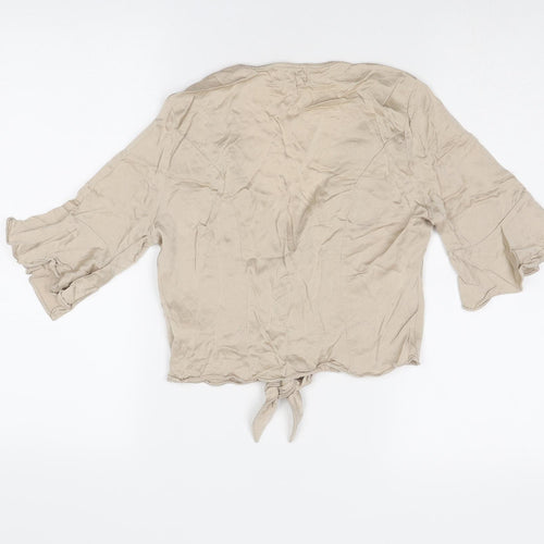 Urban Outfitters Womens Beige Viscose Basic Blouse Size S V-Neck - Knot Front