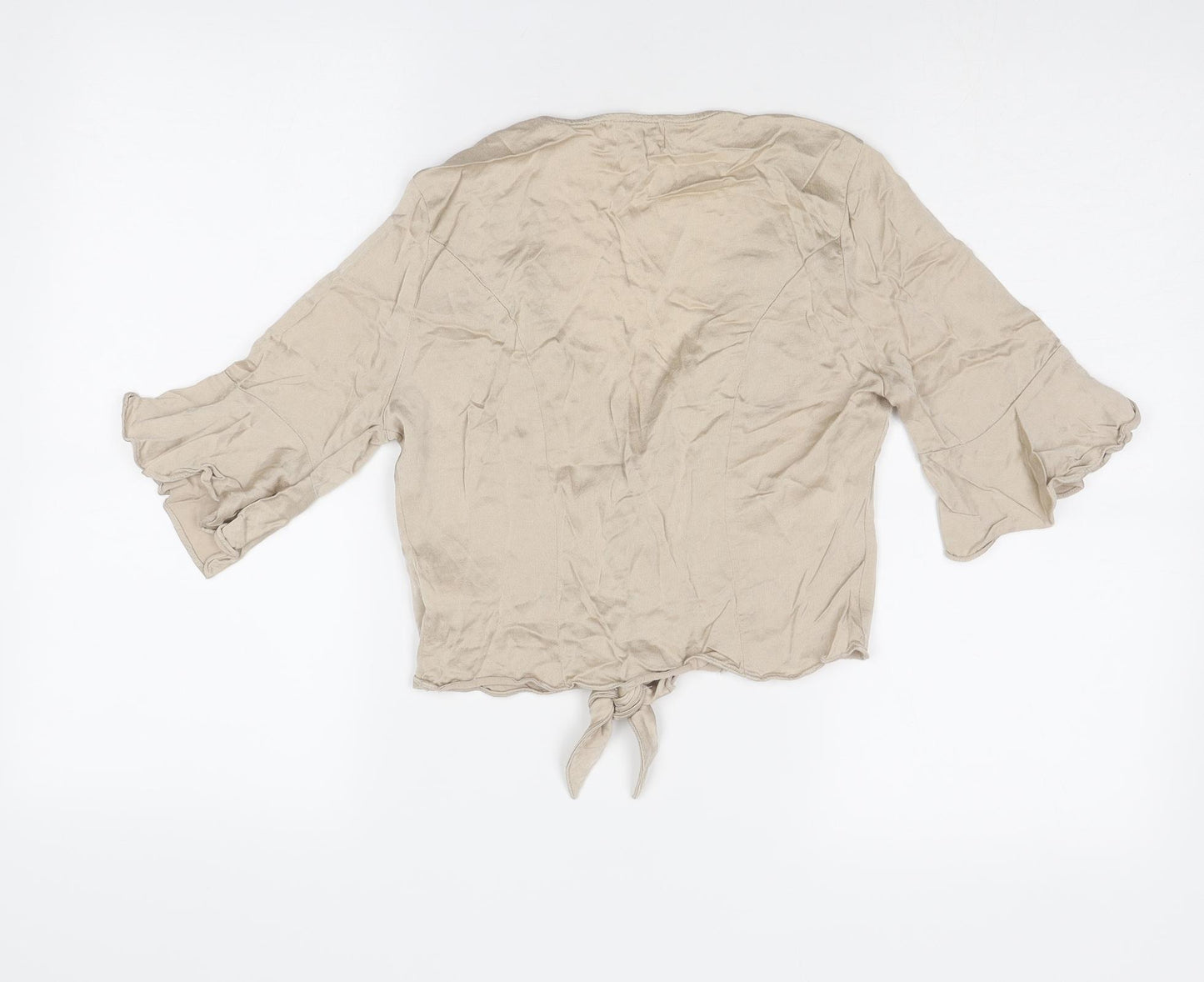 Urban Outfitters Womens Beige Viscose Basic Blouse Size S V-Neck - Knot Front