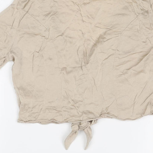 Urban Outfitters Womens Beige Viscose Basic Blouse Size S V-Neck - Knot Front